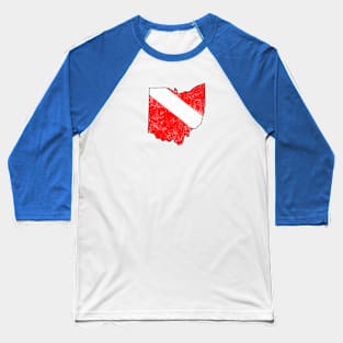 Ohio Dive Flag Scuba Diving State Map Dive Flag Distressed Baseball T-Shirt